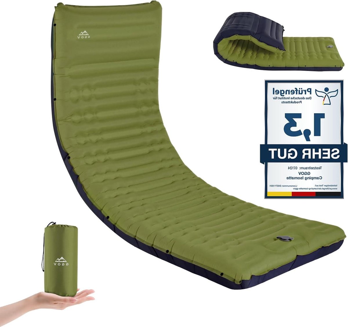 Extra dikke opblaasbare camping slaapmat - 10 cm - lichtgewicht en waterdicht met ingebouwde pomp - voor backpacken, wandelen, tent en reizen