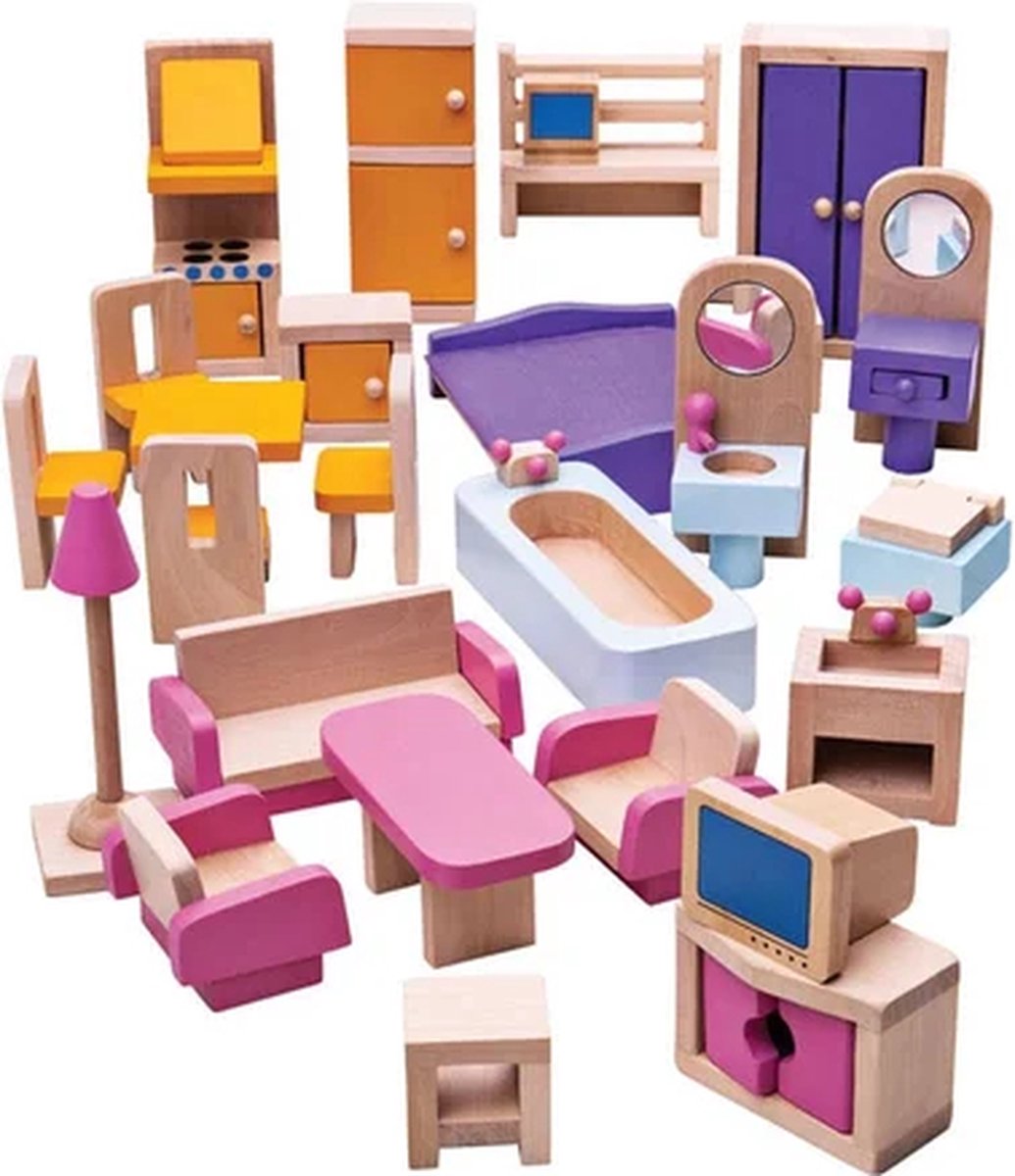 Poppenhuis Meubeltjes - BIGJIGS - Hout - Meubels Poppen - 26-Delig — afbeelding 6