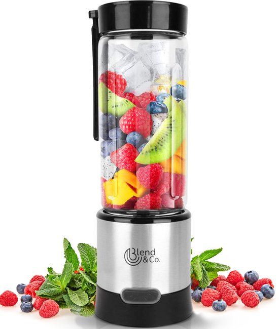 Foto: Blend co mini blender to go smoothie maker ice crusher 450 ml powerblender draadloos draagbaar usb oplaadbaar glas