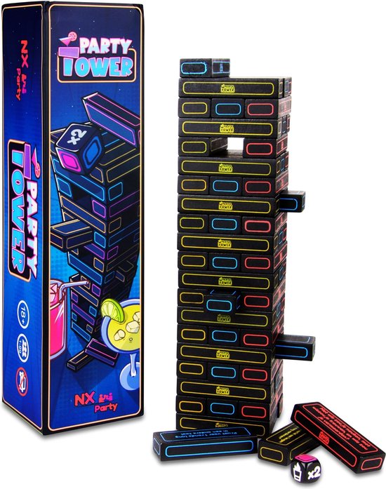 NX Party® - PARTY TOWER - Drankspel - Nederlandstalig - Spelletjes voor volwassenen - Drank spelletjes - Drunken tower - Partyspel - Partygame