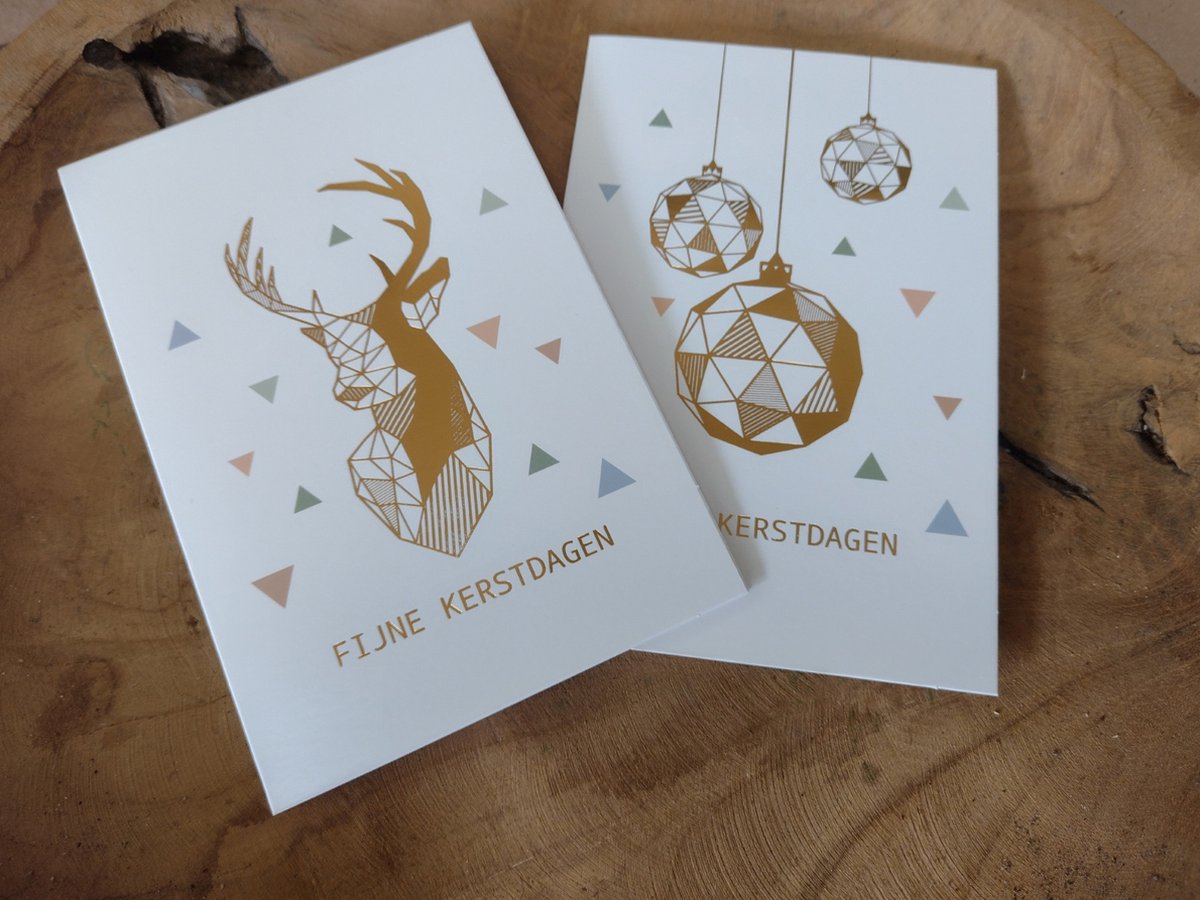 10 luxe kerstkaarten - 2 x 5 luxe Kerst kaarten - 2 Dessins - Trendy - Wenskaarten in box 10 st - Sleeve box - Fijne kerstdagen