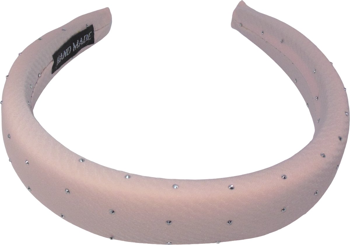 Diadeem gevuld stof met strass steentjes zalmkleur