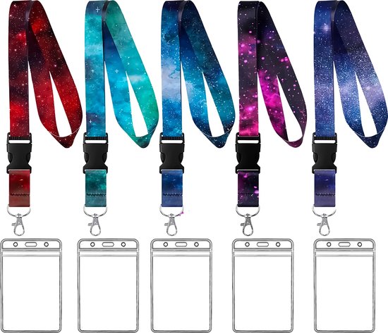 Foto: 5 stuks afneembaar lanyard sleutelhanger met badgehouders badge nekkoord pashouder kaarthouder met keykoord houder voor kaart sleutels telefoon gsm koord sleutelkoord keycord id pashouder universeel telefoonkoord