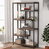 TRIBESIGNS - Boekenkast - Boekenrek met 5 Planken - Industrieel - Spaanplaat - Bruin/Zwart - 100 x 30 x 165 cm