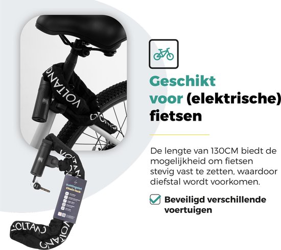 Zwart 130cm kettingslot om een fiets, inclusief twee sleutels.
