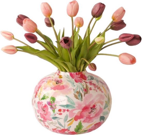WinQ - Kunsttulpen Boeket in Roze en Mauve - Boeket kunstbloemen - Tulpen 40cm- 20stuks.