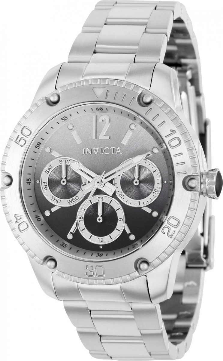 Invicta Angel 36723 Dames Horloge - Waterdicht - Analoog - Quartz Uurwerk - Roestvrij Staal met zwarte Wijzerplaat - 38mm