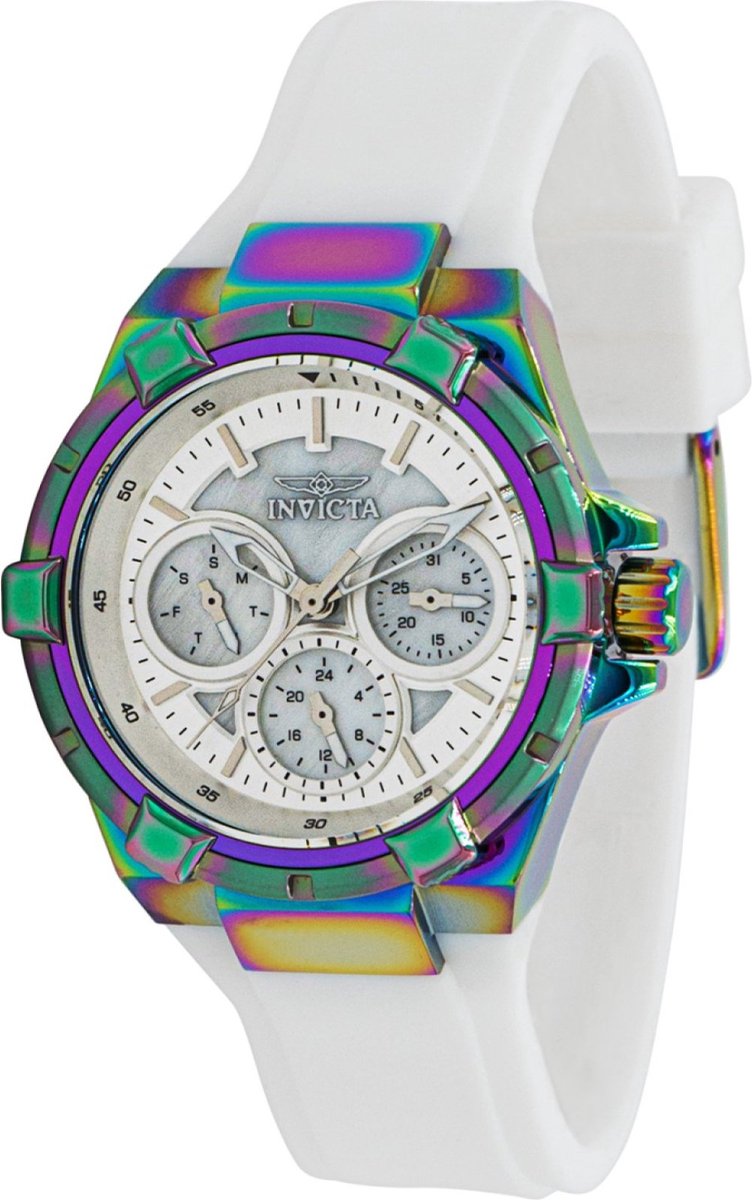 Invicta Aviator 37308 Dames Horloge - Waterdicht - Analoog - Quartz Uurwerk - Roestvrij Staal met zilveren Wijzerplaat - 36mm