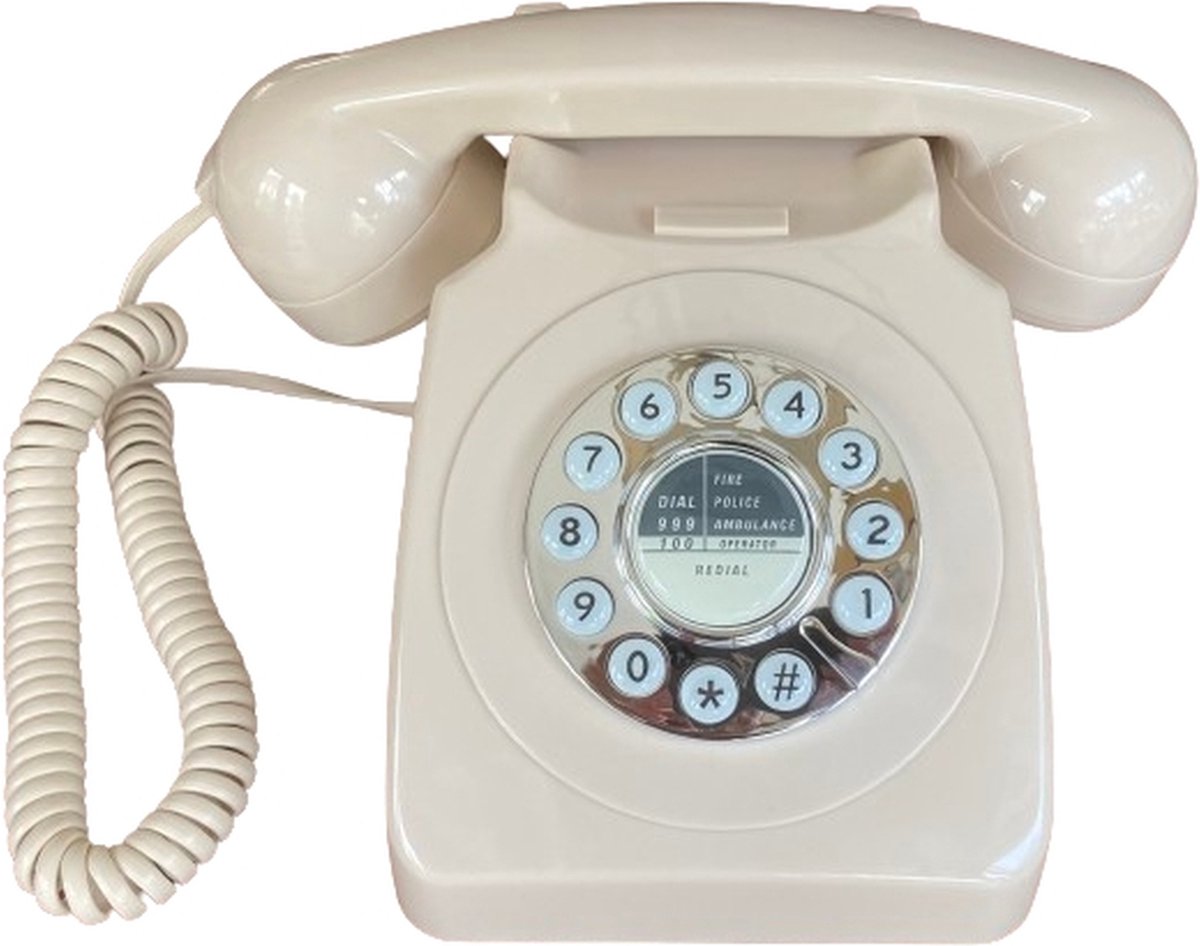 CT8019B Retro Vaste Telefoon - Druktoets - Mechanische Rinkelbel - Beige