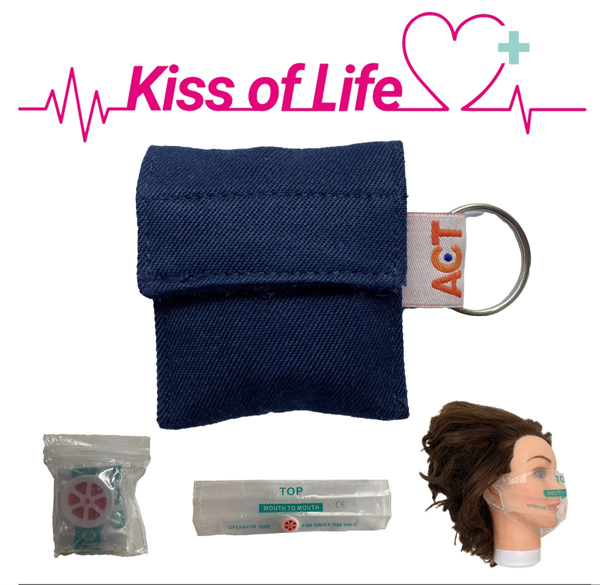 Goedkoopste Reanimatiemasker Kiss of Life| Sleutelhanger | Donkerblauw | Beademingsmasker | Handgemaakt | € 2,50 per item naar ACT | Steun het GOEDE DOEL! | Circulaire economie | Up-cycling