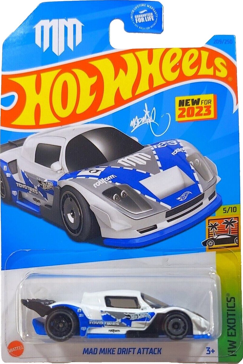 HOT WHEELS MAD MIKE DRIFT ATTACK BLUE-WHITE 209/250 EXOTICS 5/10 (1:64)