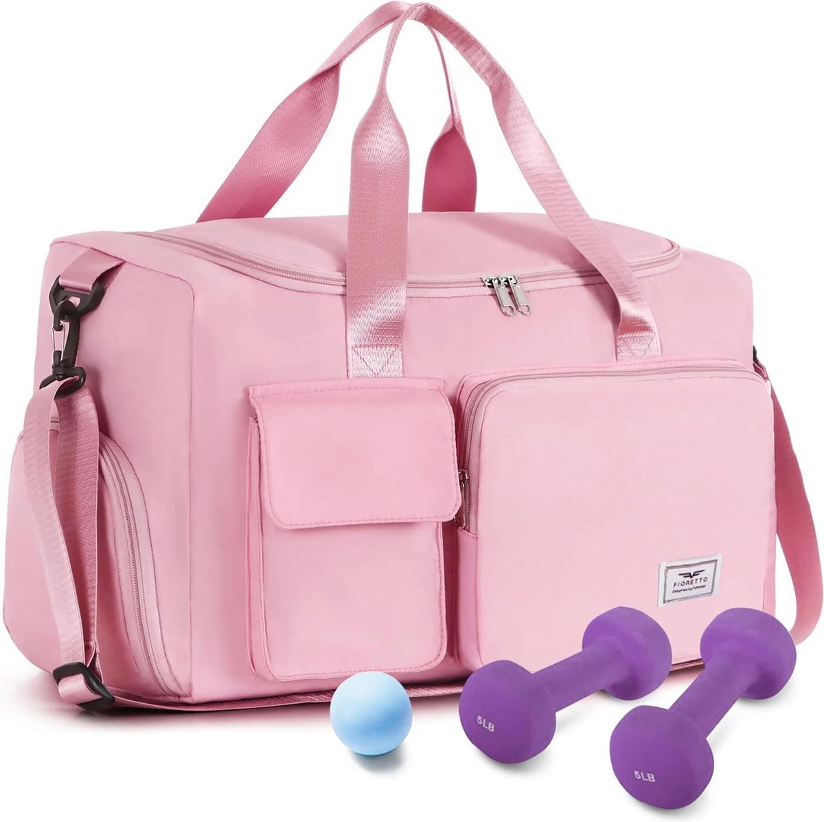 35L damessporttas opvouwbare reistas met schoenenvak en natvak, waterafstotend weekendtas gym reistas handbagage trainingstas voor dames heren roze