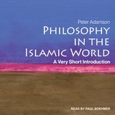 Boekomslag met de titel 'Philosophy in the Islamic World' door Peter Adamson. Paarse en blauwe achtergrond met tekst.