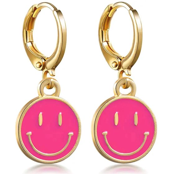 Foto: Smiley oorbellen roze met gouden rand