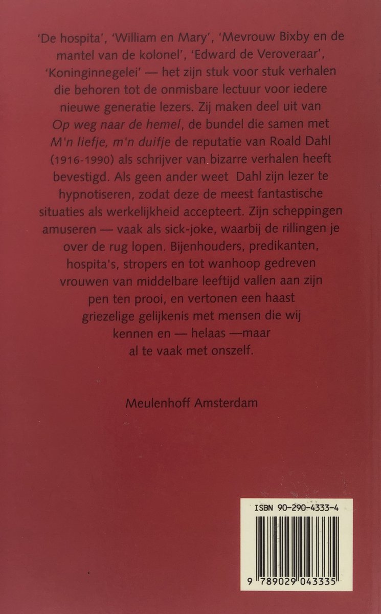 Boekrug met tekst over Roald Dahl. ISBN 90-290-4333-4.