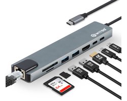 Switss® - USB-C Hub Docking Station 8-in-1 Gigabit - 4K HDMI, 65W PD - Aluminium