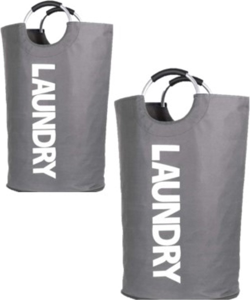 Goedkoopste Opvouwbare Wasmanden – Set van 2 (82L) – Grote Wasmand met Handvat – Opvouwbare Waszak (38x24x72 cm