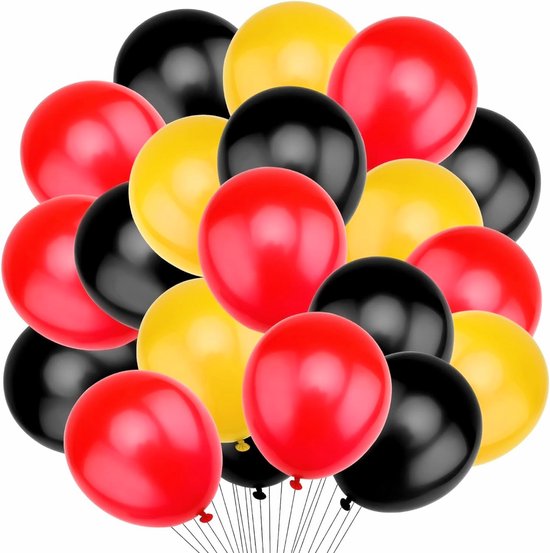 30 Ballons rouge, jaune et noir - Belgique - ballon - football - décoration - diables rouges - sports - drapeau - Championnat d'Europe - Coupe du Monde - Jeux Olympiques