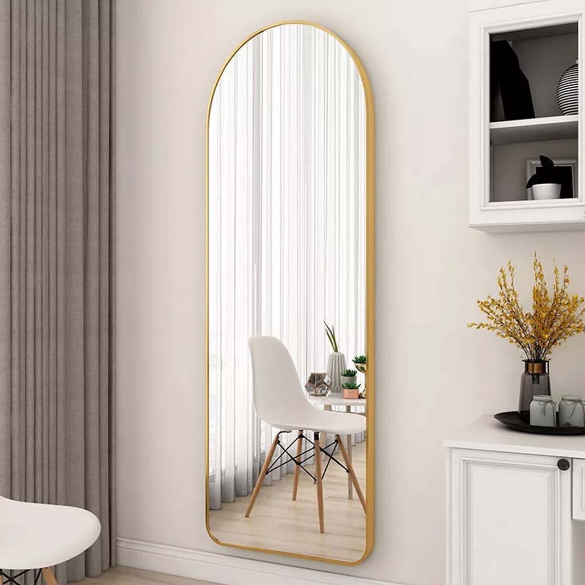 Passpiegel - Ovaal - Goud - Metaal - Veiligheidsglas - Passpiegel 160x50cm - Wandspiegel met haken - Slaapkamerspiegel - Hangspiegel - Wandspiegel