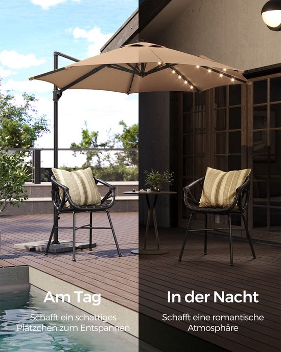 Outsunny Ampelschirm parasol, met kruisvoet, 293 x 293 x 260 cm, grijs Outsunny Ampelschirm parasol, met kruisvoet, 293 x 293 x 260 cm, grijs