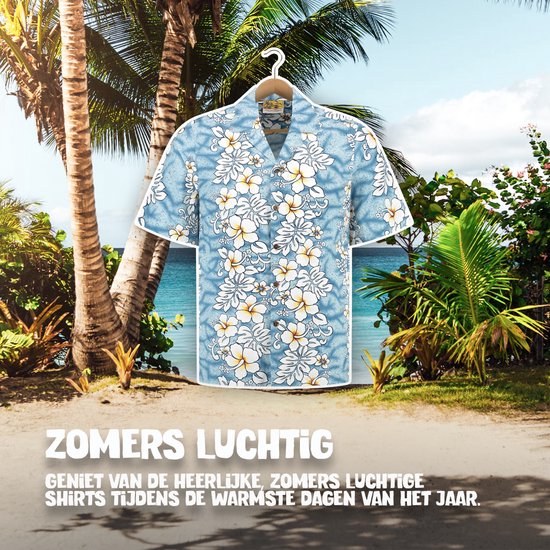 Hawaii Blouse Mannen - Shirt - Hemd - 100% Katoen - Overhemd Heren Korte Mouw - Made in Hawaii "Oceaan Oase" Maat M