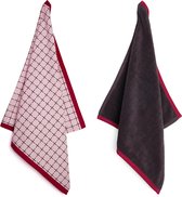 Theedoek en Handdoek Set - Vivid - Roze - Donkerrood - Rood - Biologisch Katoen