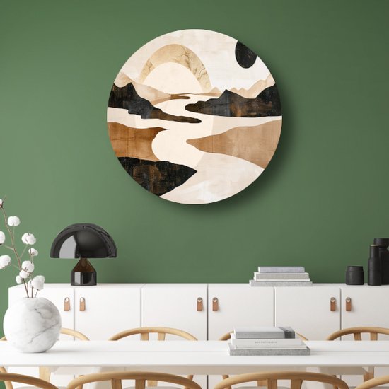 Décoration murale rivière ronde - Plaque murale nature - Plats muraux Montagnes - Décoration murale classique - Tableau - Accessoires de maison cercle mural forex 90x90 cm