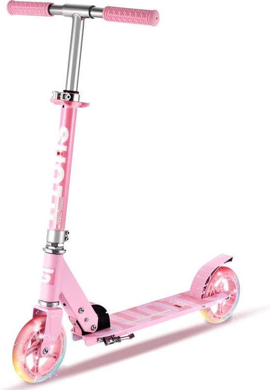 Foto: Suotu kinderstep 145mm lichtgevende wielen step 3 tot 12 jaar speelgoed jongens meisjes max stuurhoogte 85 cm tot 50 kg aluminium roze