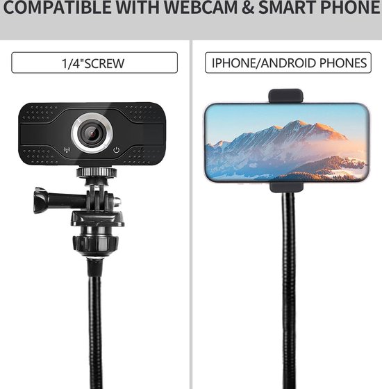 Support Universel Pour Webcam, Smartphone, Appareil Photo - Hauteur Réglable 240-380mm, Angle 60°, Base Lestée