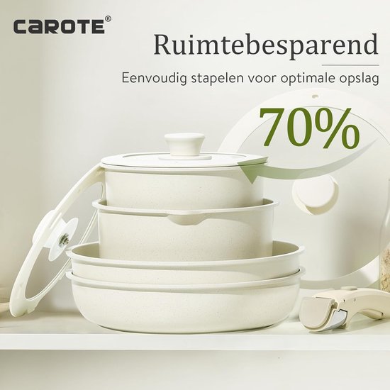CAROTE 28cm Nonstick Saute pan, koekenpan met deksel, graniet PFOA-vrije coating, anti kras - de