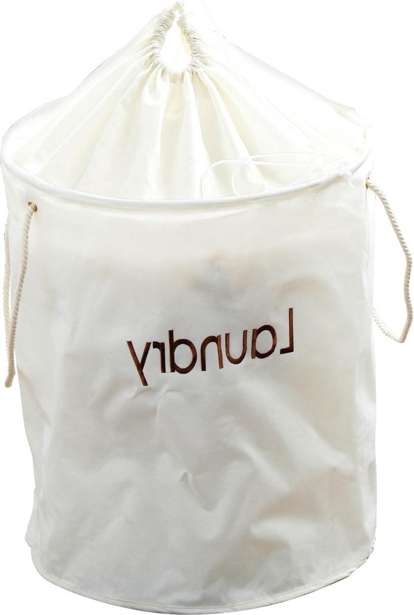 Goedkoopste Nylon Wasmand met Trekkoord Top - Crème - Premier Housewares Laundary Net