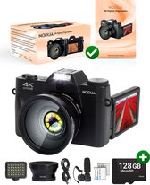 Bol.com NODIJA® Digitale vlog camera 4K - Compact Camera - Fototoestel - Videocamera - Rotatie flip-screen - 128GB SD-kaart aanbieding