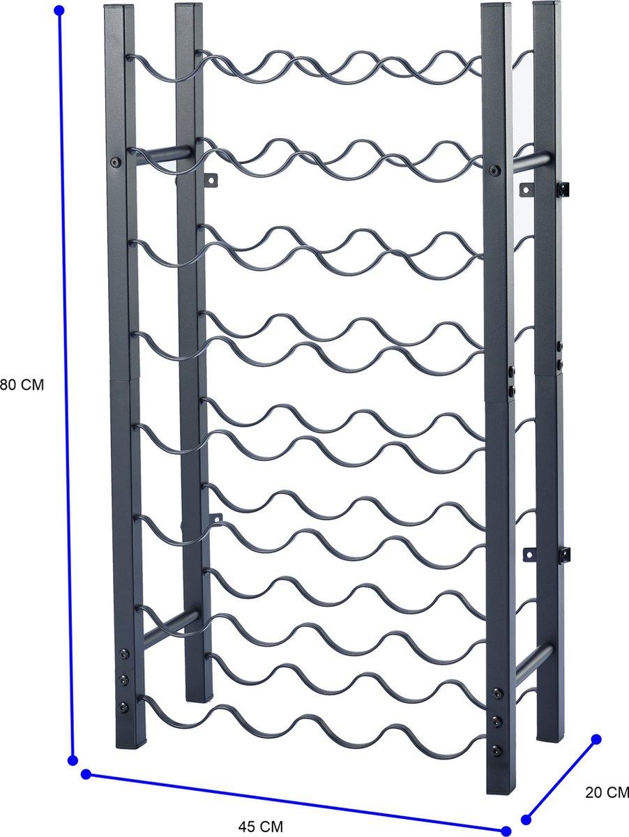 Lendo Online Wijnrek voor 32 flessen 45x20x80cm (LxBxH) Wijnkast - Wijnfleshouder - Wijnopslag met kurkentrekker Zwart Poedercoating Metaal Staal Flessenrek Industriële stijl – foto 4