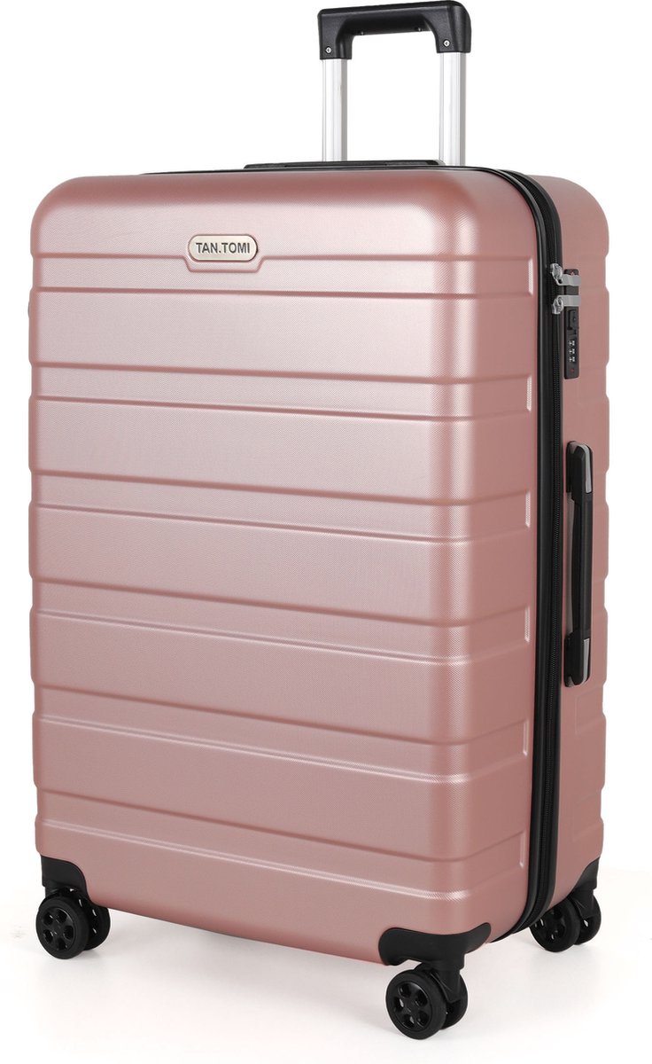 TAN.TOMI Reiskoffer Groot 95L – 76x49x30 cm – Harde Koffer met Cijferslot – Lichtgewicht Trolley met 4 Spinner Wielen – Ruime Ruimbagage - Rosé Goud