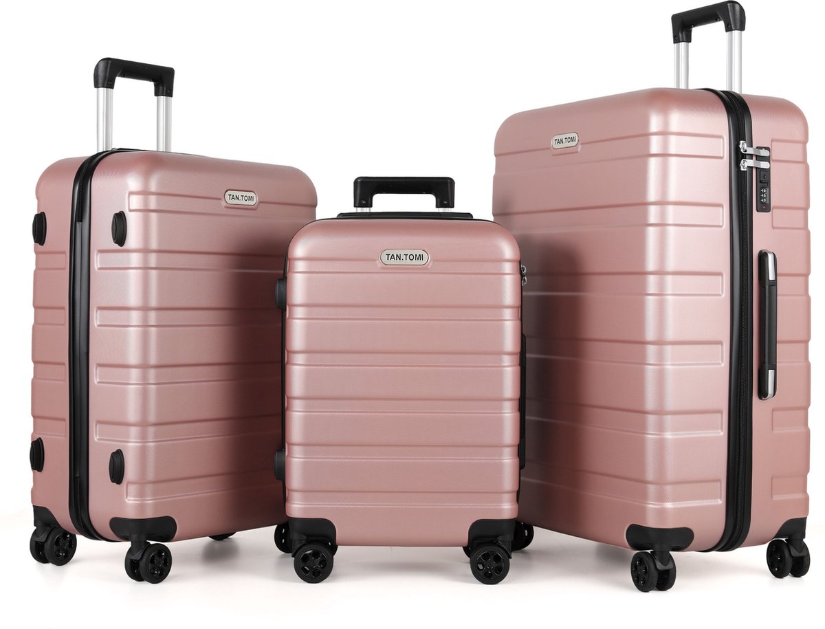 TAN.TOMI Kofferset - 3 Delig - 95L Handbagage + 65L +41L - Reiskoffer met 4 wielen - Handbagage Ruimbagage - Cijferslot - Reiskoffer - Trolley Koffer met Wielen - Rosé Goud