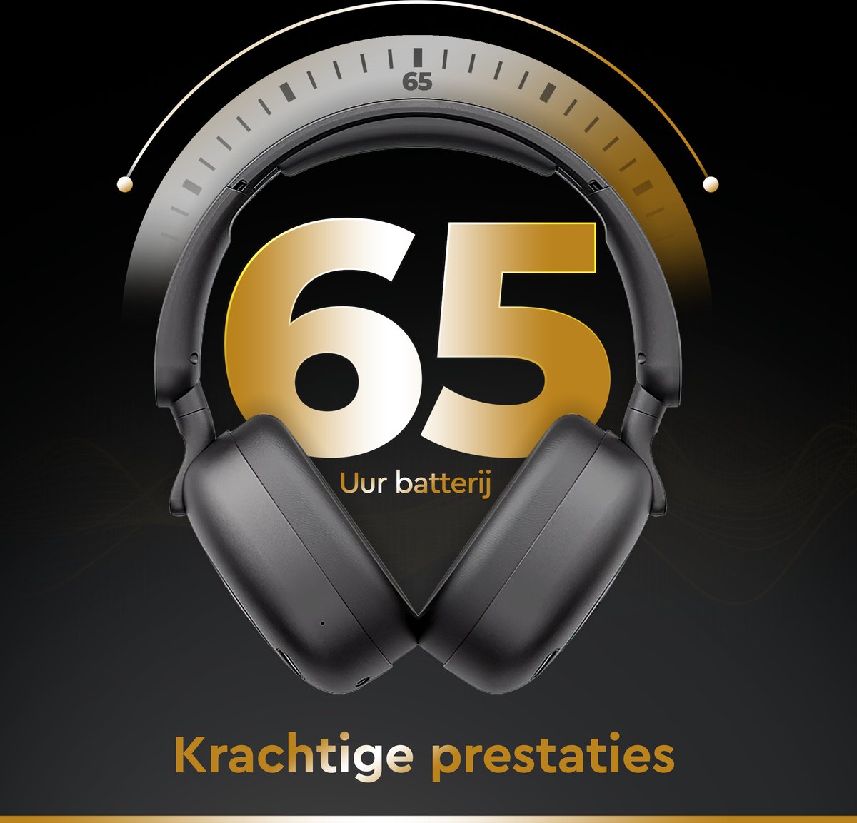 Afbeelding 2 van Golden Sound Tune - Draadloze Koptelefoon - Active Noise Cancelling tot 35 dB - Over ear hoofdtelefoon - Bluetooth - 65 uur batterijduur - Geschikt voor elke smartphone & laptop - Koptelefoons