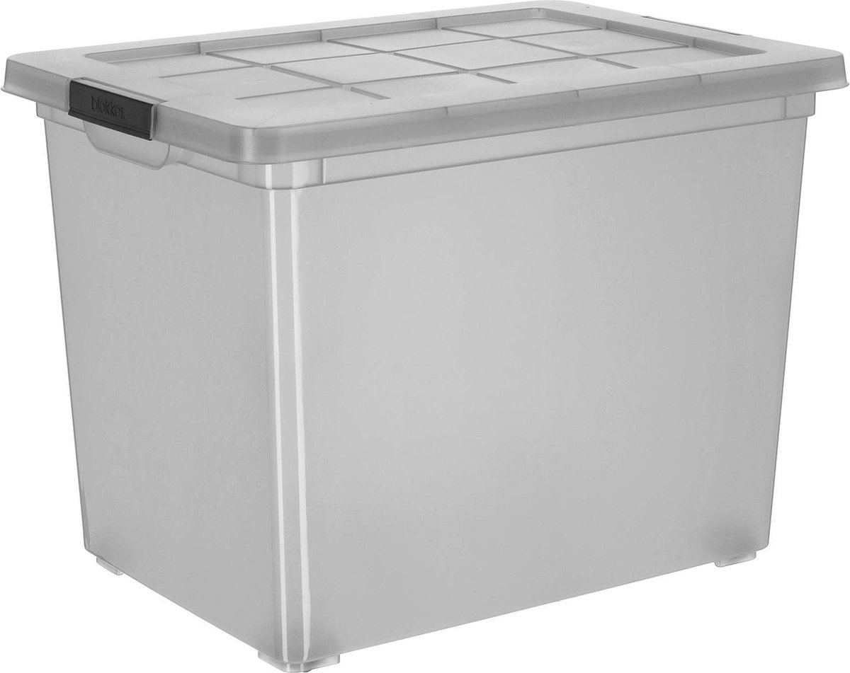 Blokker box + sterke deksel gerecycled 60L grijs