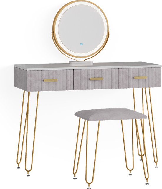 WOLTU Ensemble Coiffeuse avec Miroir LED Réglable et Chaise en Velours