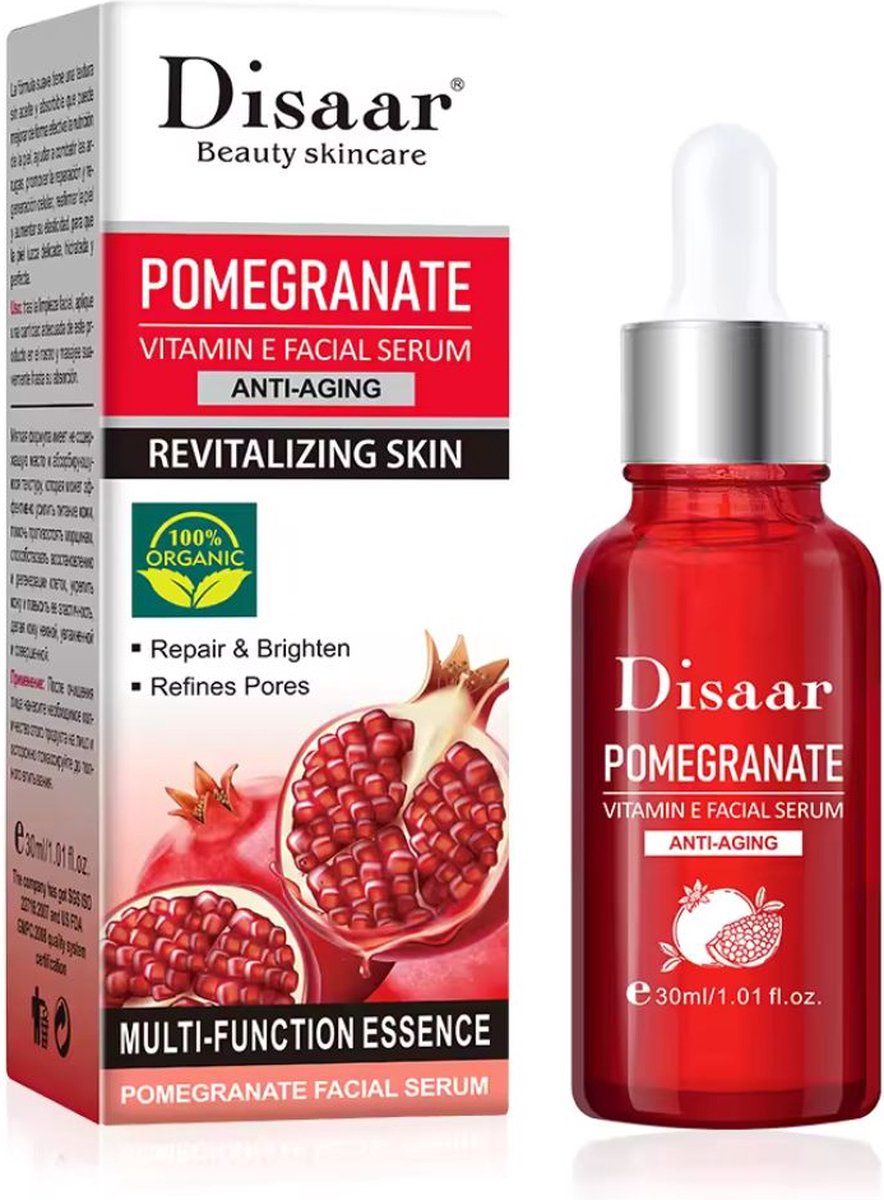 Granaatappel & Vitamine E Gezichtsserum - krachtige antioxidantbescherming - fijne lijntjes verminderen - huidvernieuwing stimuleren - anti-aging serum - gezonde gloed - fullereen serum - collageenboost - bescherming tegen UV-straling