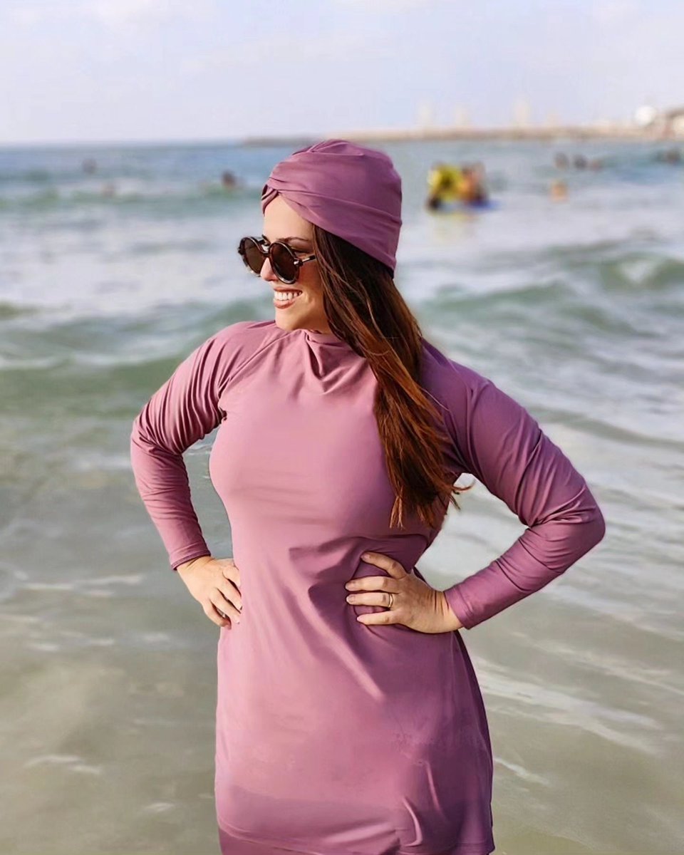 Burkini Sorrento Mauve - M/42 maat van MADAMME BK Paris | Set inclusief Turban | islamitische badkleding | modest swimwear | Burqini zwempak | Boerkini