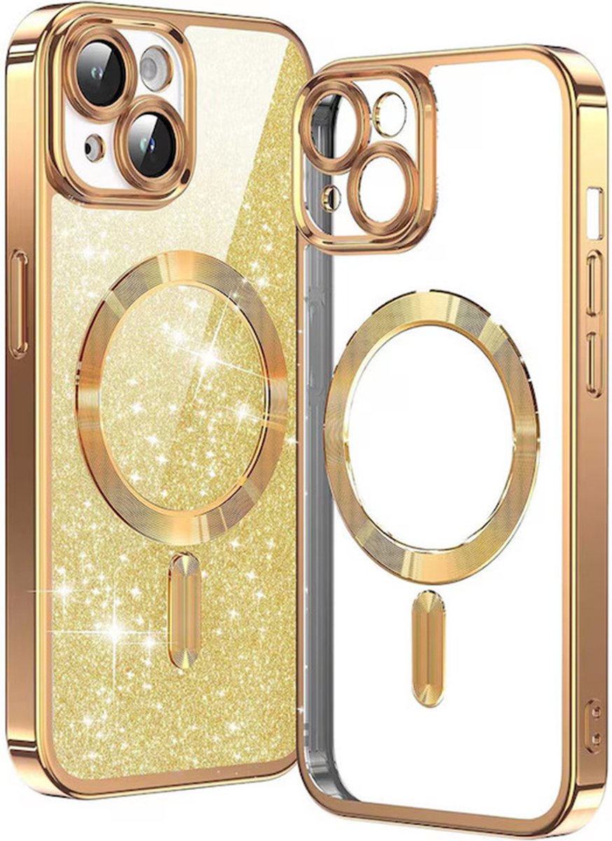 Techsuit Luxury Glitter Back Cover hoesje met MagSafe voor Apple iPhone 15 Plus - Goud