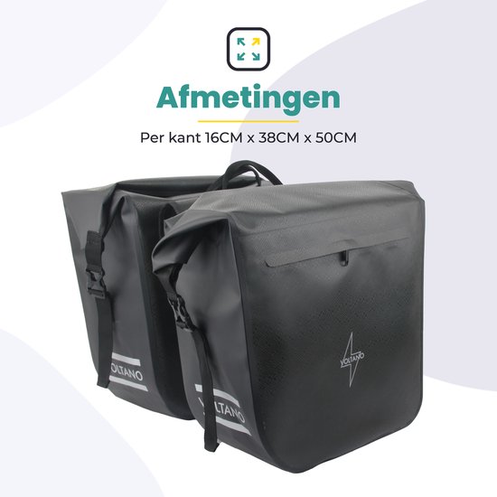 Voltano Dubbele Fietstas Rolltop Urban Black - 48 Liter - 100% Waterdicht - Fietstassen Electrische Fietsen