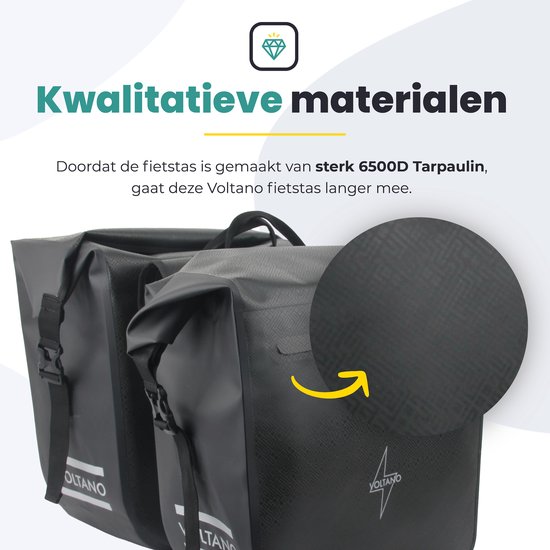 Voltano Dubbele Fietstas Rolltop Urban Black - 48 Liter - 100% Waterdicht - Fietstassen Electrische Fietsen
