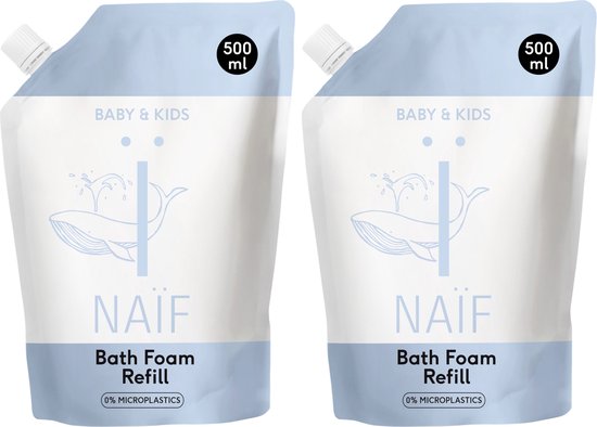 Naïf - Mousse de bain d'Allaitement - Recharge - Bébés & Enfants - aux Ingrédients Naturels - 2x 500ml