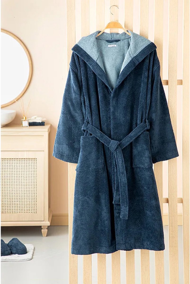 English Home - Badjas - Katoen - S - M - Marineblauw