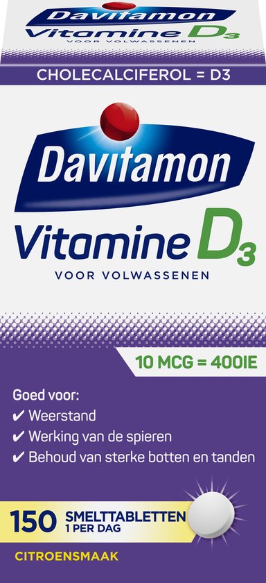 Davitamon Vitamine D Volwassen - vitamine D3 volwassenen - Smelttablet 150 stuks