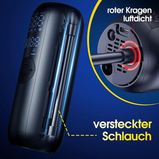 Fietspomp Bandopblazer Draagbare Luchtcompressor voor Auto Max 150PSI/103 Bar - Automatische Stop Luchtpomp - Presta Schrader Dunlop ventiel Fietspomp — afbeelding 5