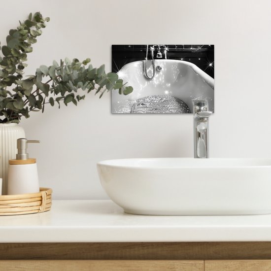 Canvas schilderij 30x20 cm - Wanddecoratie badkamer Badkuip - Glitters - Zwart wit - Badkamer - Muurdecoratie WC - Decoratieve accessoires - Toilet muur decoratie - Schilderijen op canvas