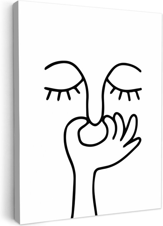 Peinture sur toile 30x40 cm - Décoration murale salle de bain Line art - Visage - Wit - Décoration murale WC - Accessoires décoratifs - Décoration murale Toilettes - Peintures sur toile