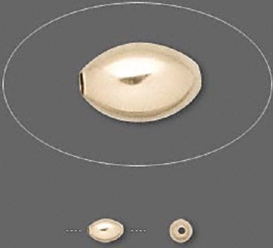 14krt. Goldfilled kralen, ovaal 5x3mm, rijggat 1mm. Per 10 stuks